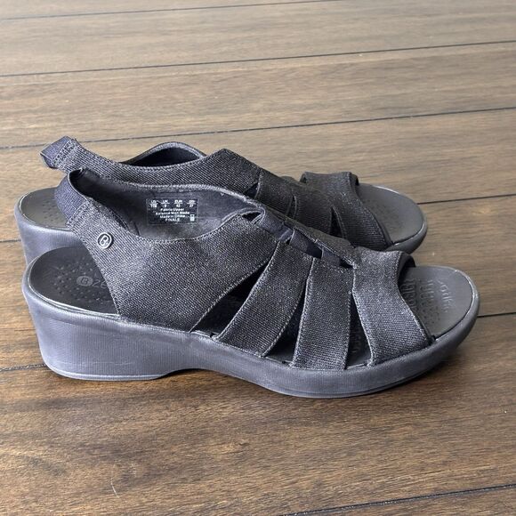 Bzees Finale Sandals Woman's Size 11 M Elastic Strappy Black Wedge Shimmer Shoes - Picture 4 of 12